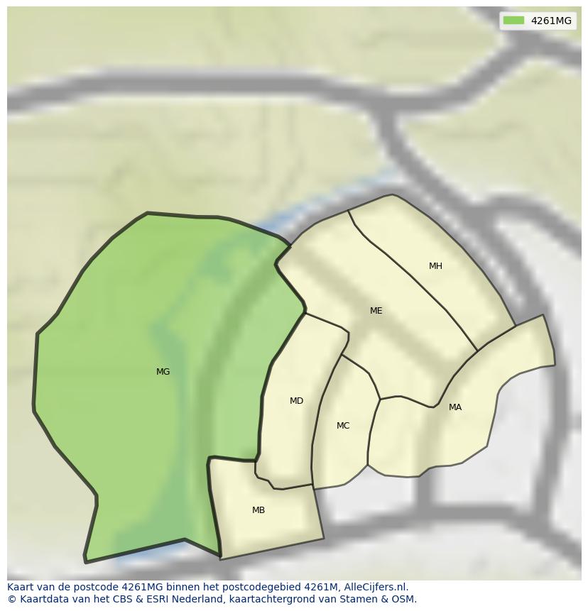 Afbeelding van het postcodegebied 4261 MG op de kaart.