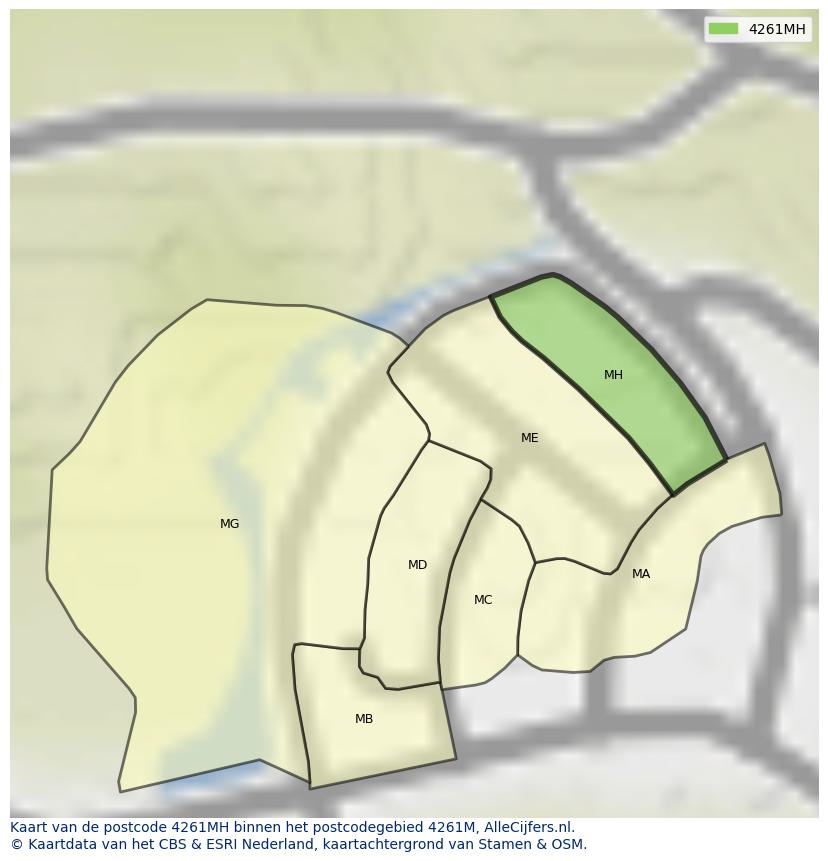 Afbeelding van het postcodegebied 4261 MH op de kaart.