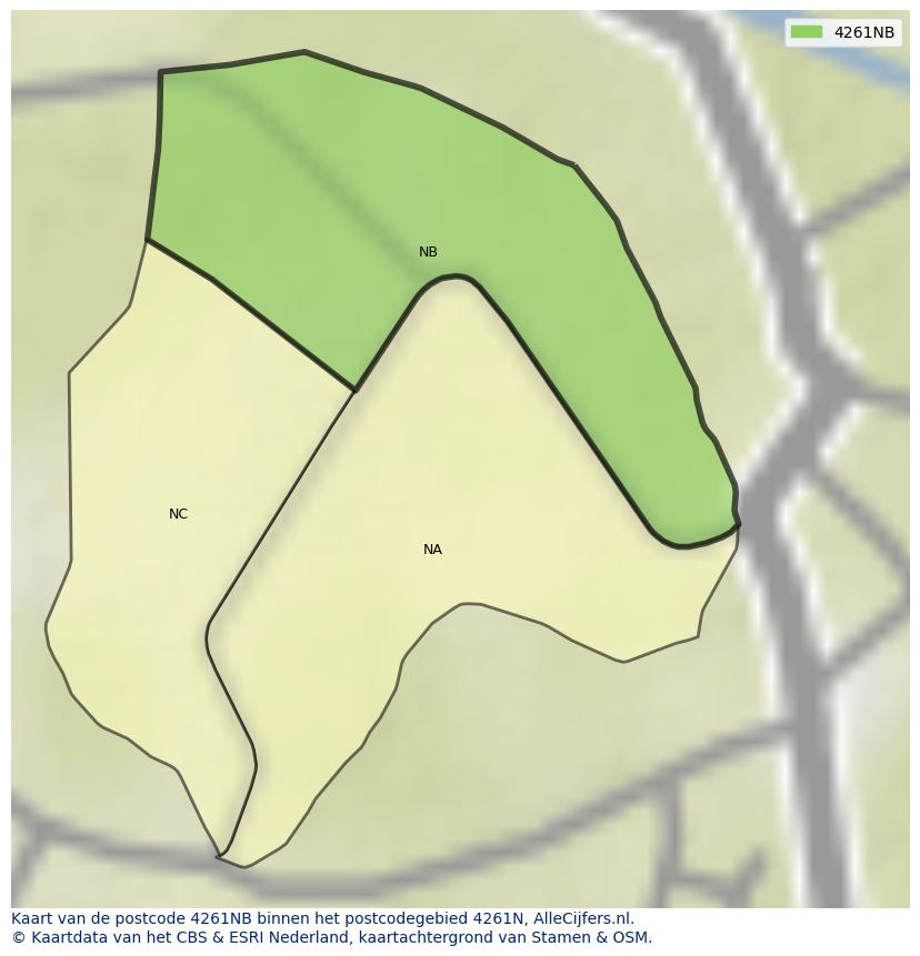Afbeelding van het postcodegebied 4261 NB op de kaart.