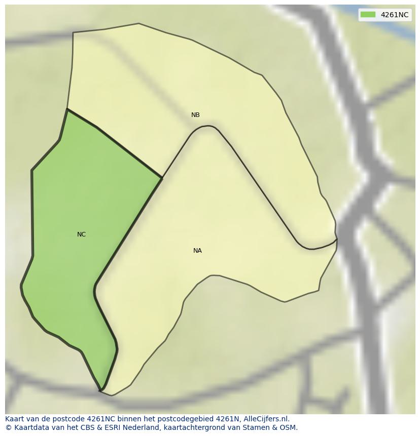 Afbeelding van het postcodegebied 4261 NC op de kaart.