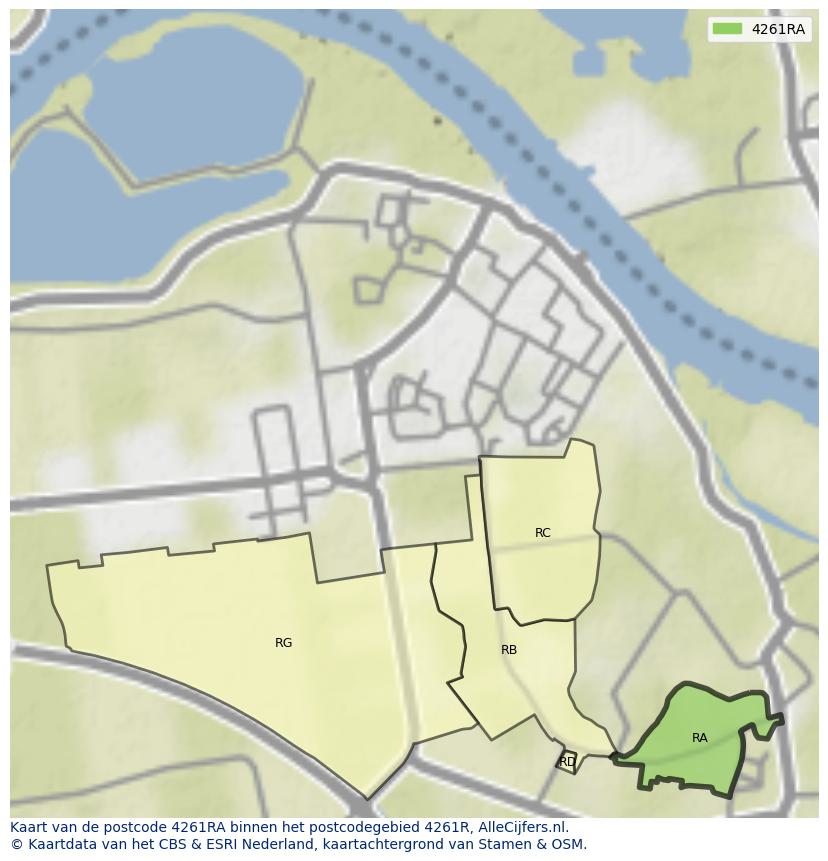 Afbeelding van het postcodegebied 4261 RA op de kaart.