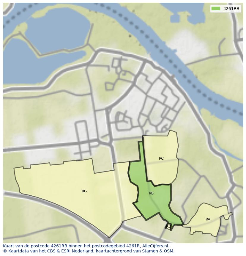 Afbeelding van het postcodegebied 4261 RB op de kaart.