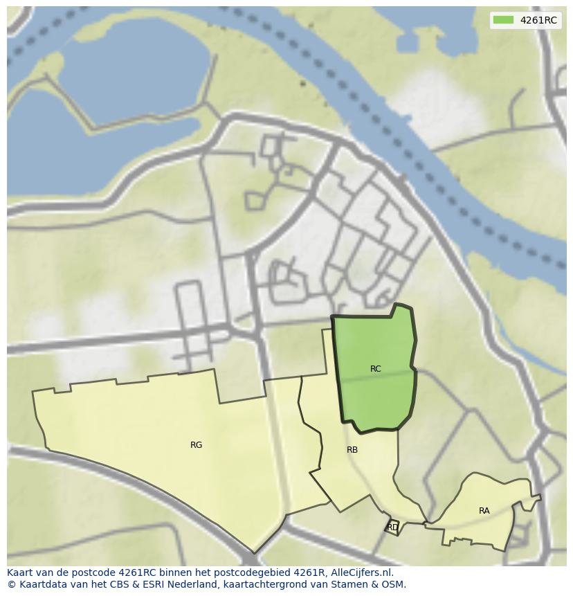Afbeelding van het postcodegebied 4261 RC op de kaart.