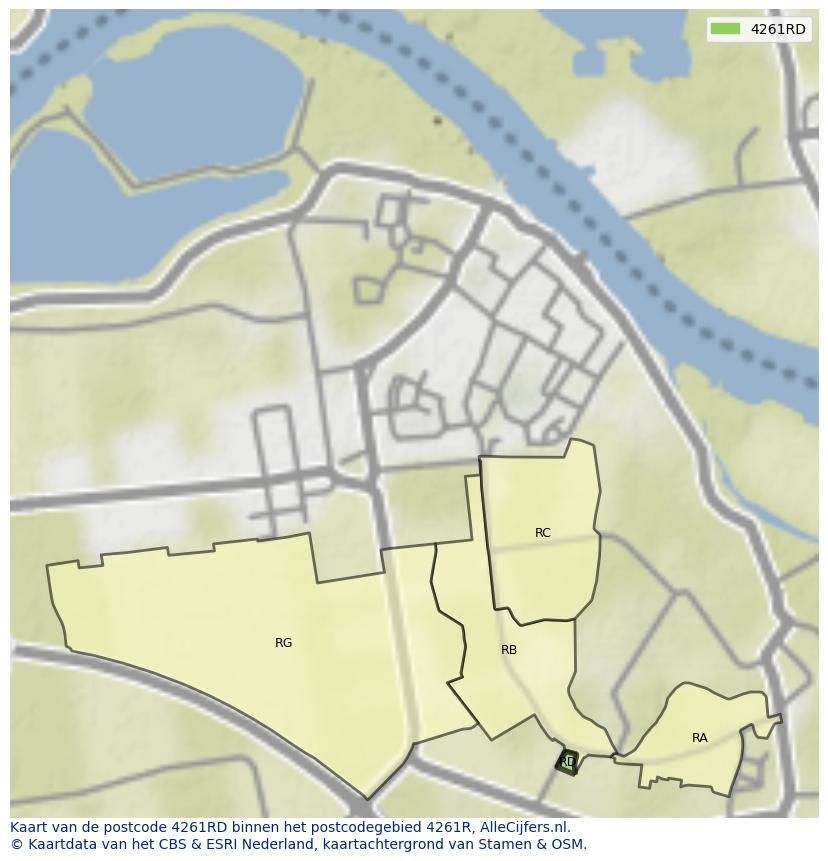 Afbeelding van het postcodegebied 4261 RD op de kaart.