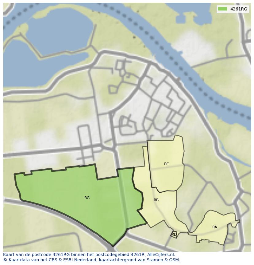 Afbeelding van het postcodegebied 4261 RG op de kaart.