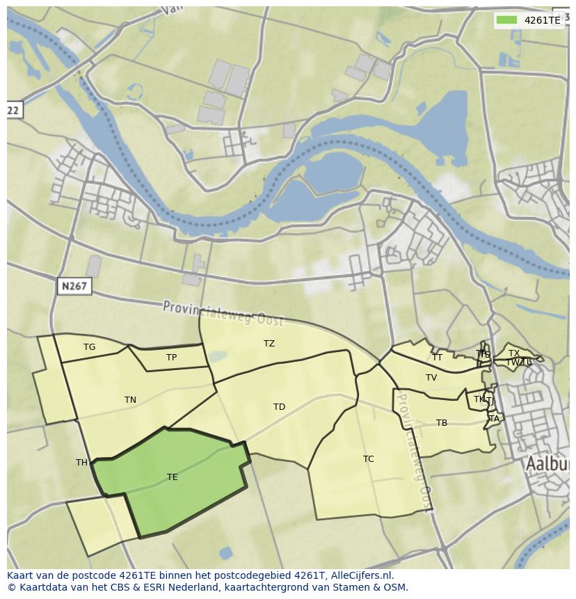 Afbeelding van het postcodegebied 4261 TE op de kaart.