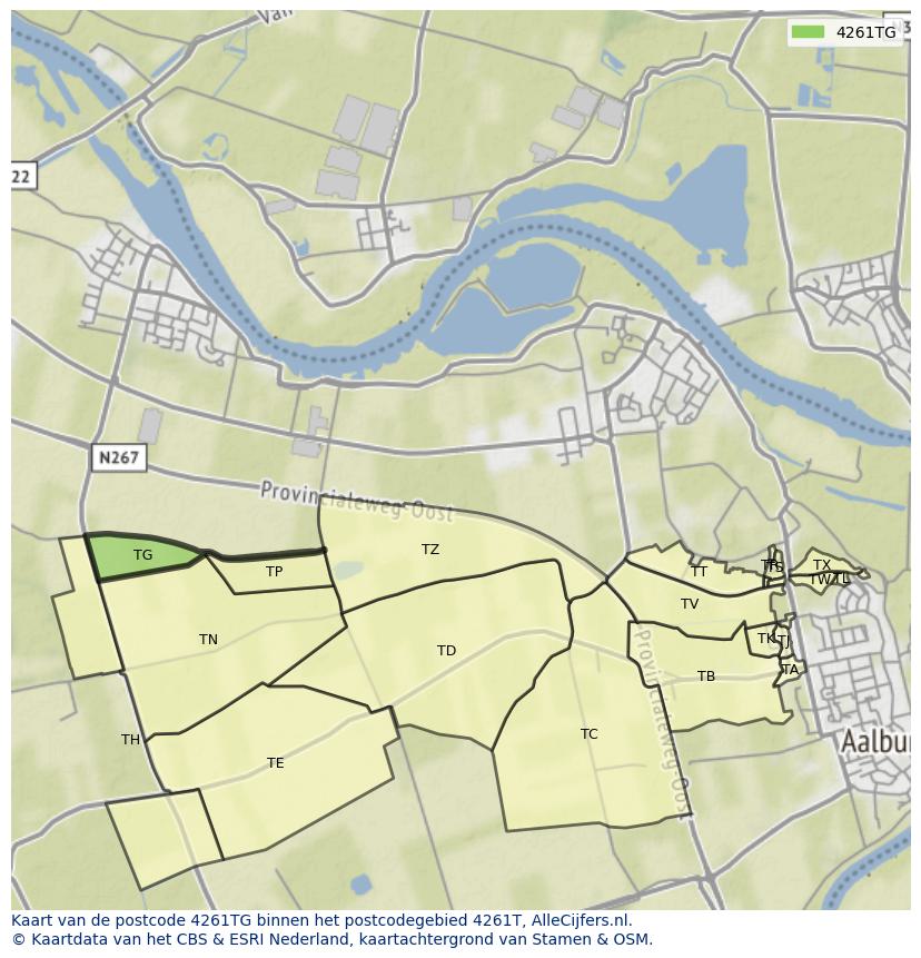 Afbeelding van het postcodegebied 4261 TG op de kaart.