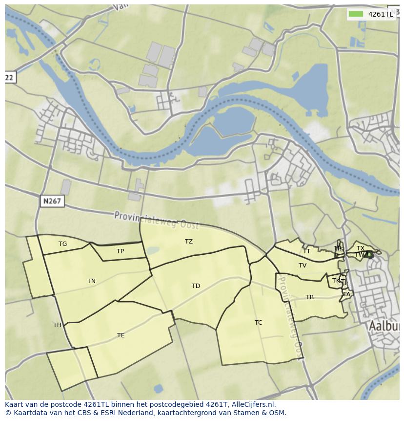 Afbeelding van het postcodegebied 4261 TL op de kaart.