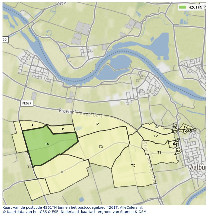 Afbeelding van het postcodegebied 4261 TN op de kaart.