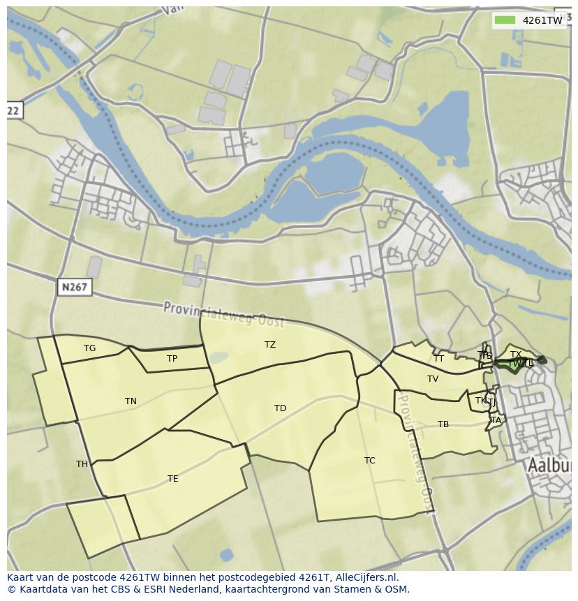 Afbeelding van het postcodegebied 4261 TW op de kaart.
