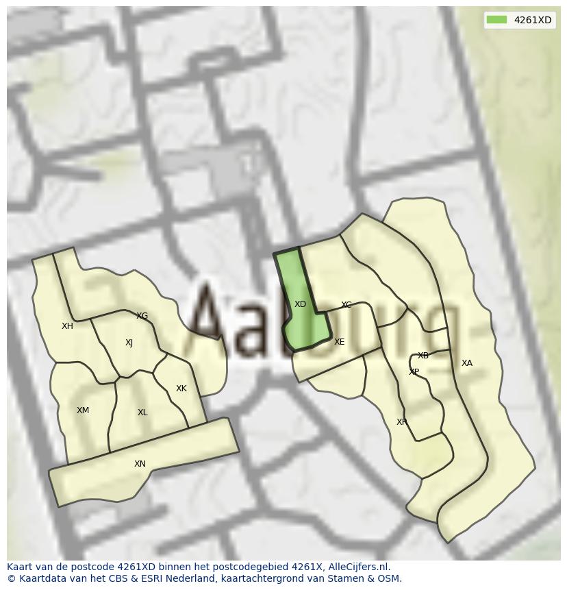 Afbeelding van het postcodegebied 4261 XD op de kaart.