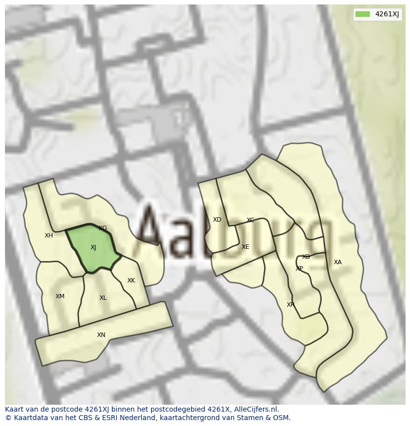 Afbeelding van het postcodegebied 4261 XJ op de kaart.