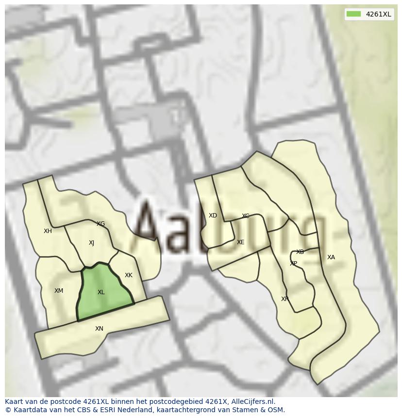 Afbeelding van het postcodegebied 4261 XL op de kaart.