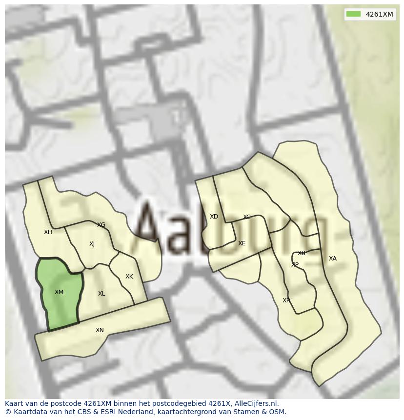 Afbeelding van het postcodegebied 4261 XM op de kaart.