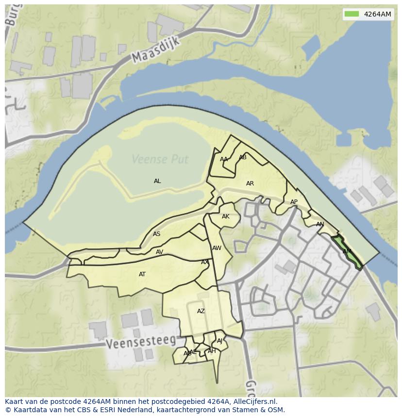 Afbeelding van het postcodegebied 4264 AM op de kaart.