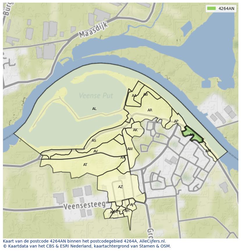 Afbeelding van het postcodegebied 4264 AN op de kaart.