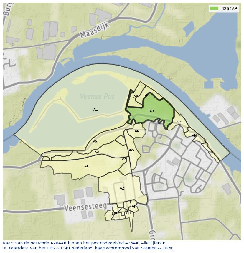 Afbeelding van het postcodegebied 4264 AR op de kaart.