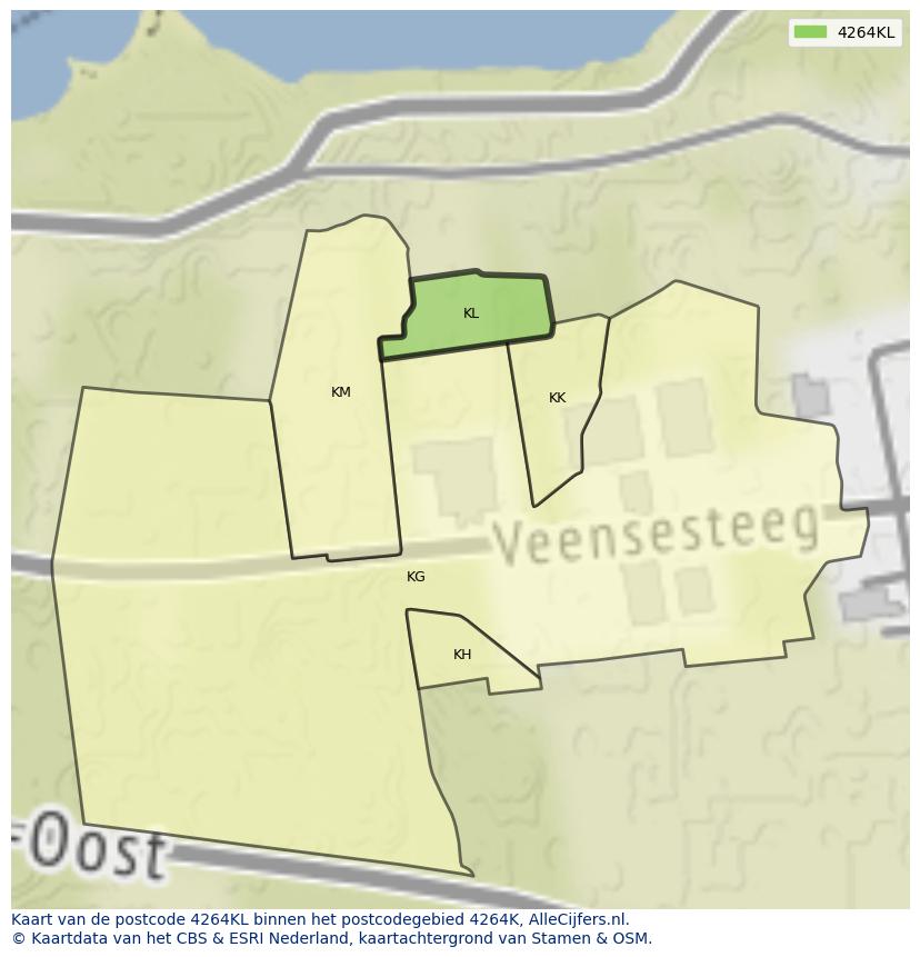 Afbeelding van het postcodegebied 4264 KL op de kaart.