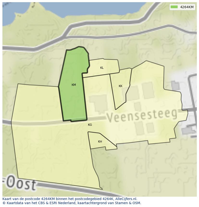 Afbeelding van het postcodegebied 4264 KM op de kaart.