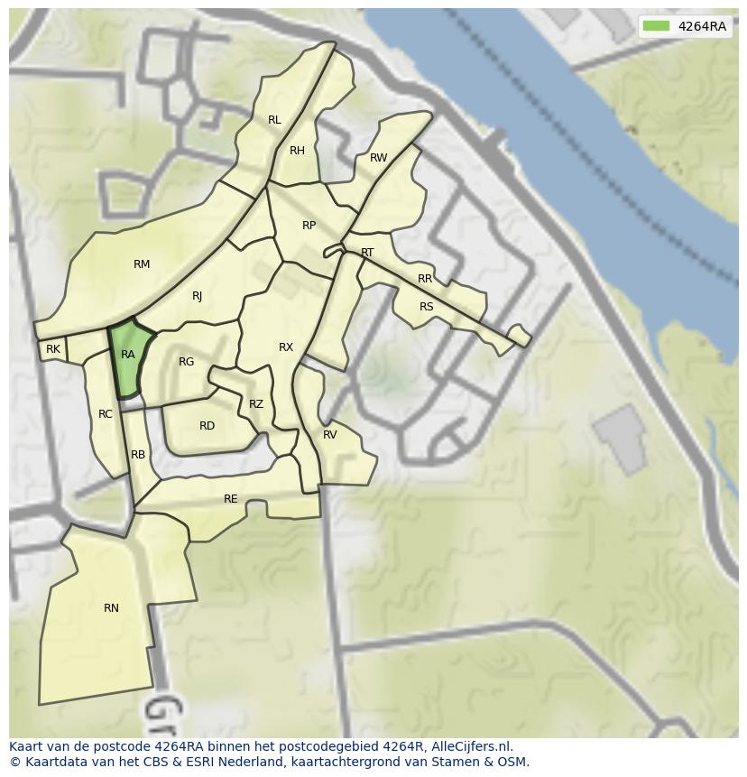 Afbeelding van het postcodegebied 4264 RA op de kaart.