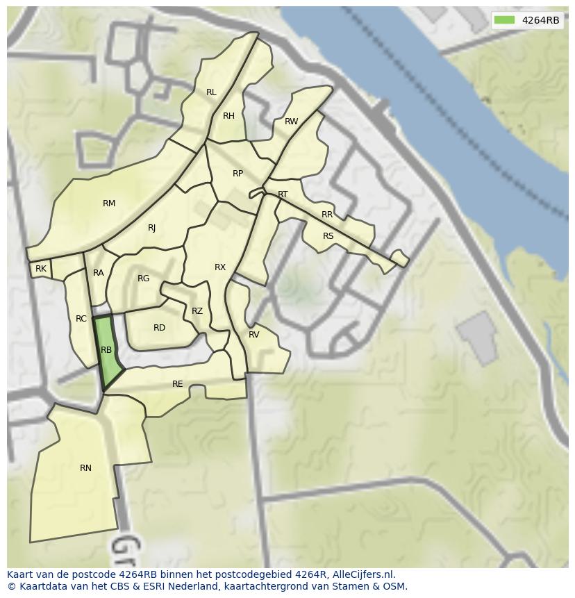 Afbeelding van het postcodegebied 4264 RB op de kaart.