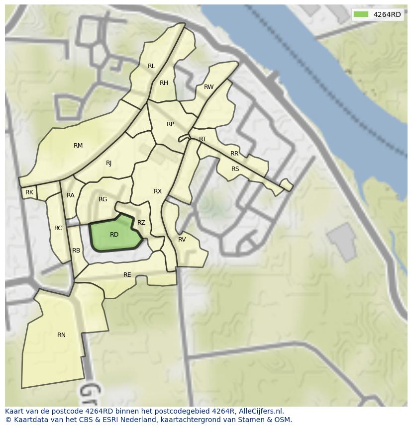 Afbeelding van het postcodegebied 4264 RD op de kaart.