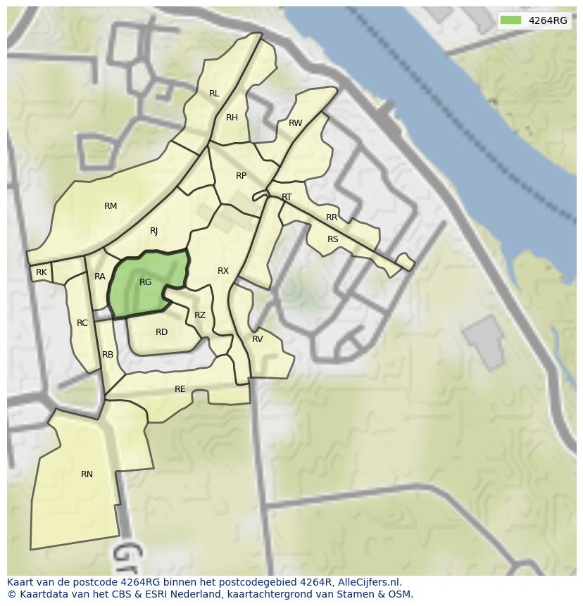 Afbeelding van het postcodegebied 4264 RG op de kaart.