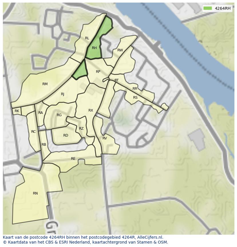 Afbeelding van het postcodegebied 4264 RH op de kaart.