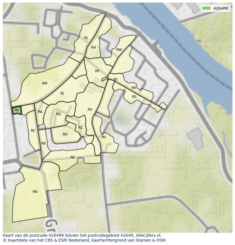 Afbeelding van het postcodegebied 4264 RK op de kaart.