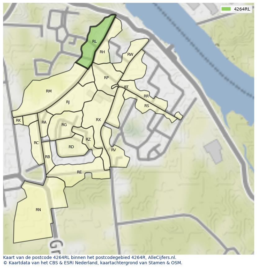 Afbeelding van het postcodegebied 4264 RL op de kaart.
