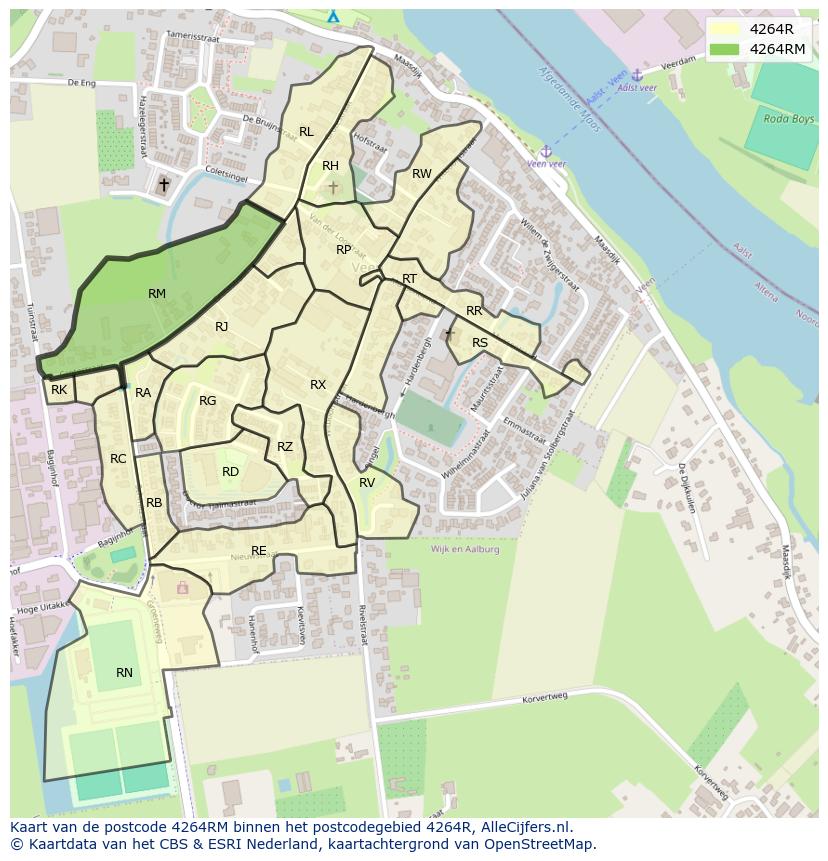 Afbeelding van het postcodegebied 4264 RM op de kaart.