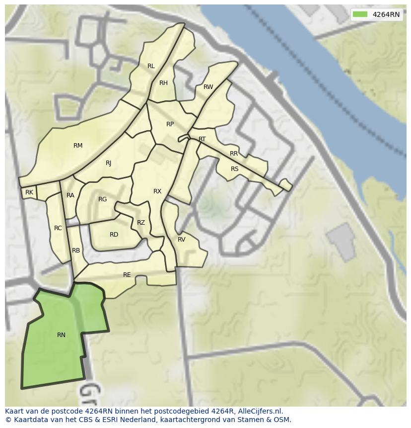 Afbeelding van het postcodegebied 4264 RN op de kaart.
