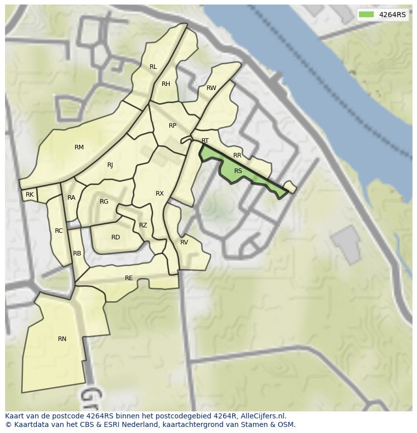 Afbeelding van het postcodegebied 4264 RS op de kaart.