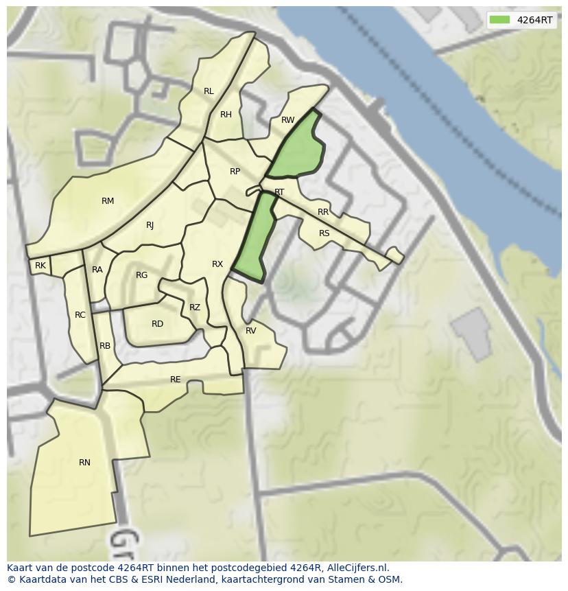 Afbeelding van het postcodegebied 4264 RT op de kaart.