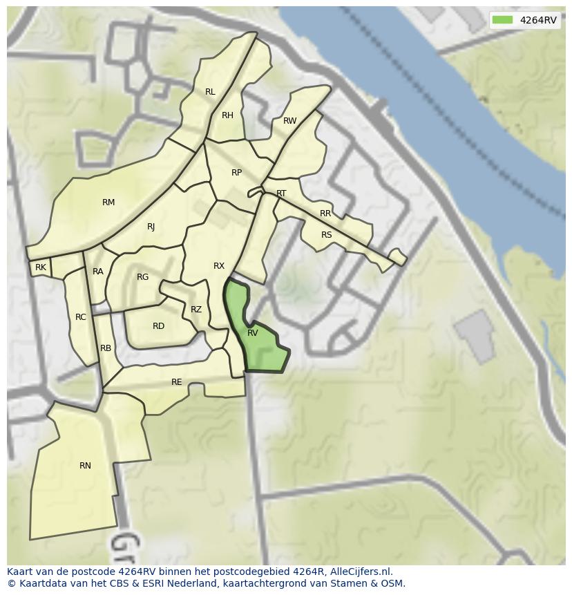 Afbeelding van het postcodegebied 4264 RV op de kaart.
