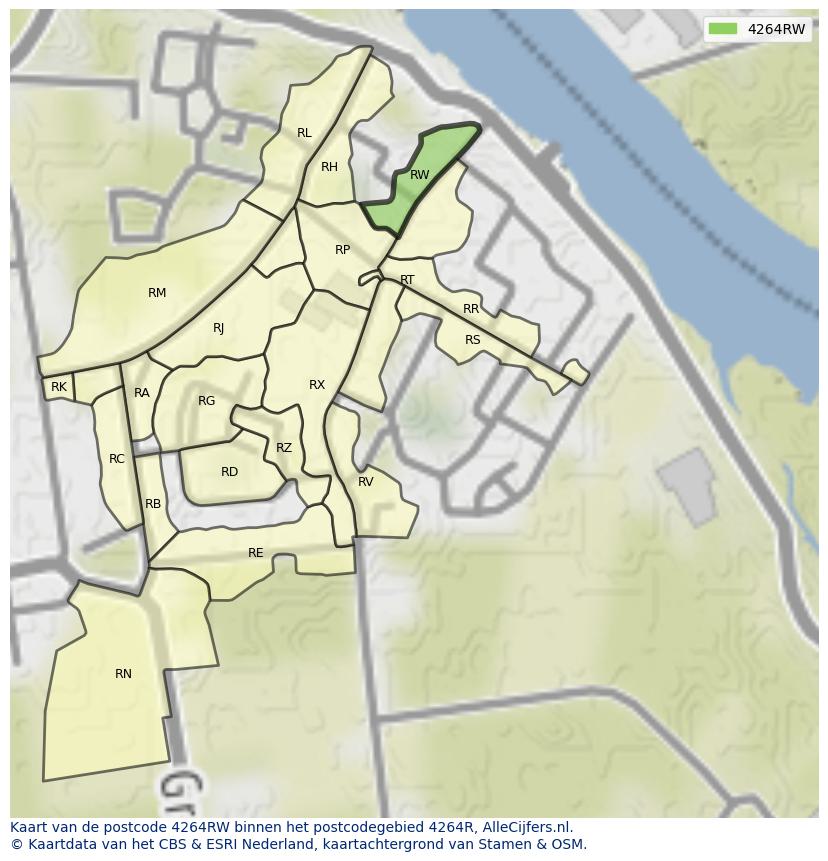Afbeelding van het postcodegebied 4264 RW op de kaart.