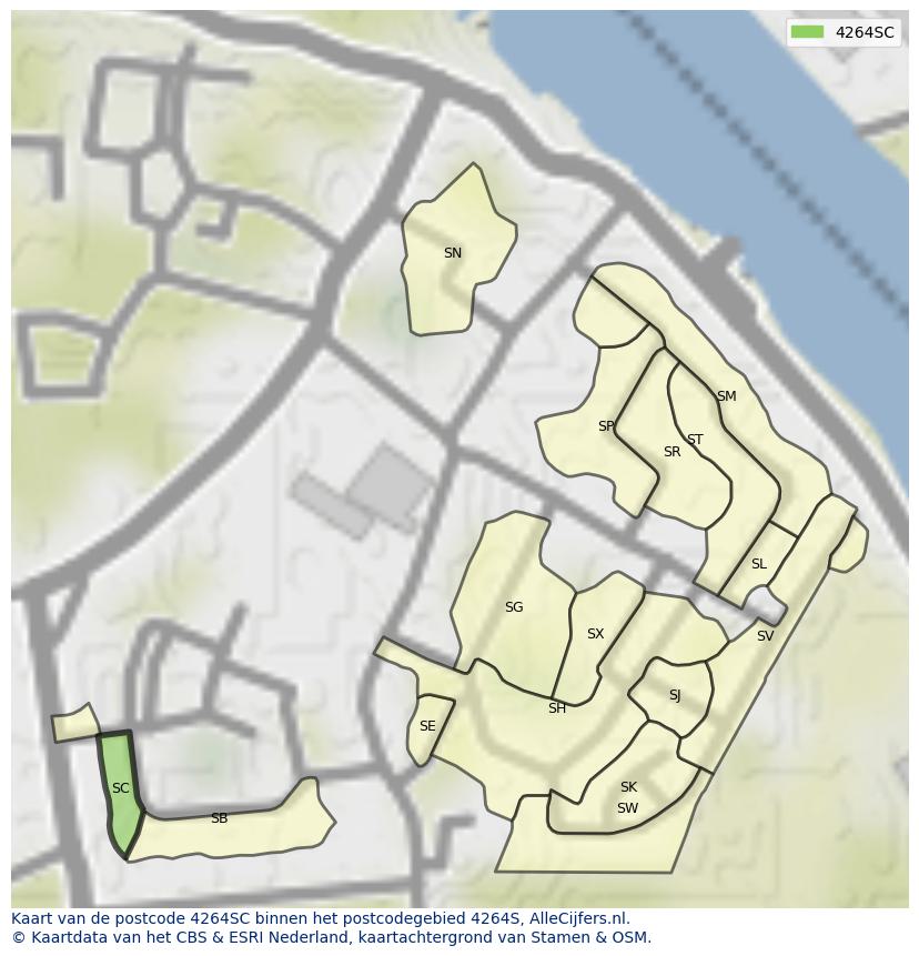 Afbeelding van het postcodegebied 4264 SC op de kaart.