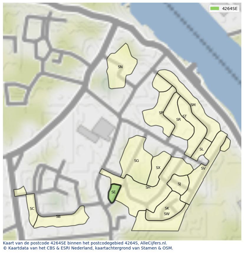 Afbeelding van het postcodegebied 4264 SE op de kaart.