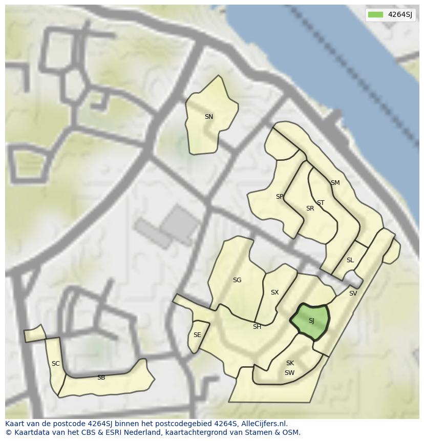Afbeelding van het postcodegebied 4264 SJ op de kaart.