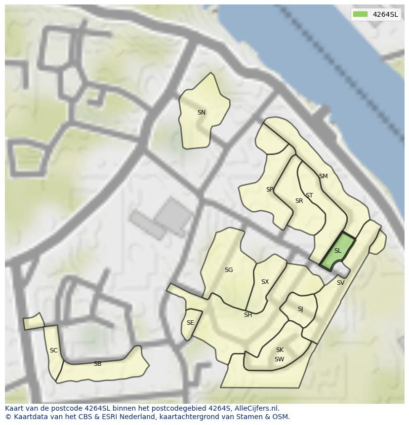 Afbeelding van het postcodegebied 4264 SL op de kaart.
