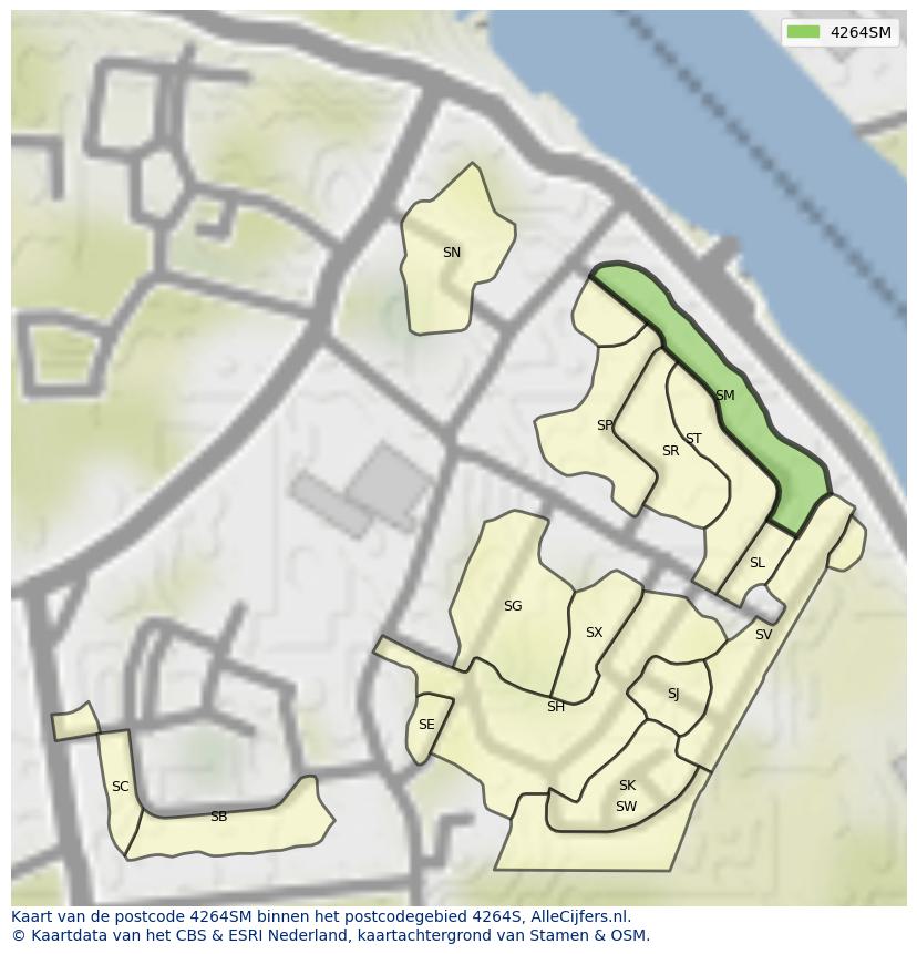 Afbeelding van het postcodegebied 4264 SM op de kaart.