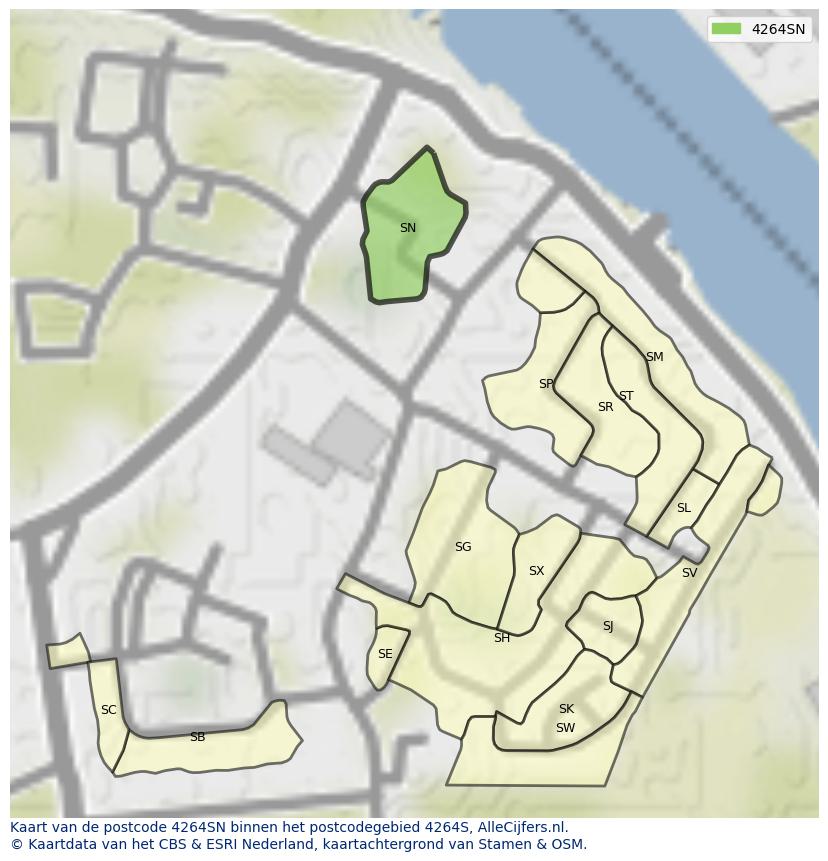 Afbeelding van het postcodegebied 4264 SN op de kaart.