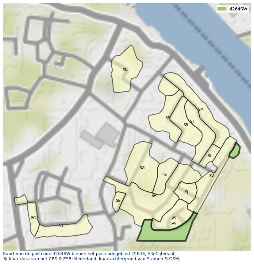 Afbeelding van het postcodegebied 4264 SW op de kaart.