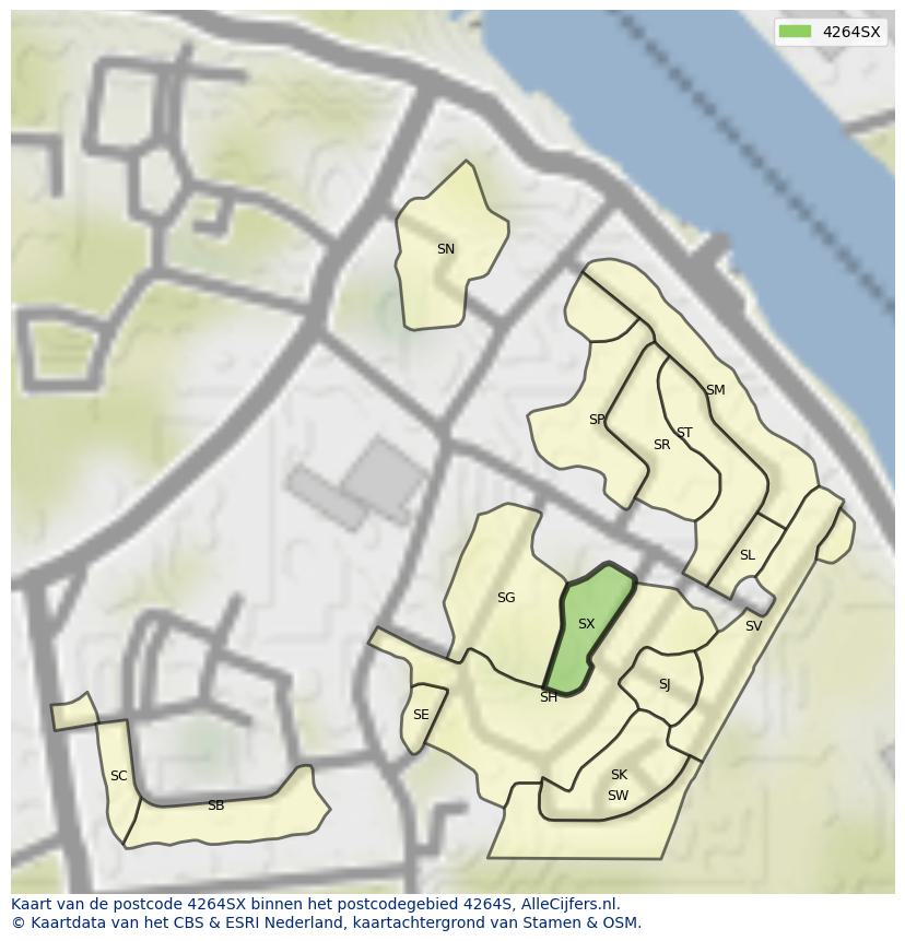 Afbeelding van het postcodegebied 4264 SX op de kaart.