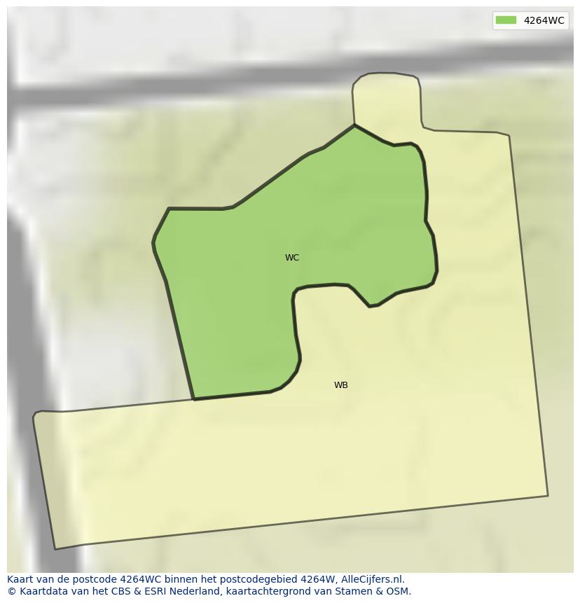Afbeelding van het postcodegebied 4264 WC op de kaart.