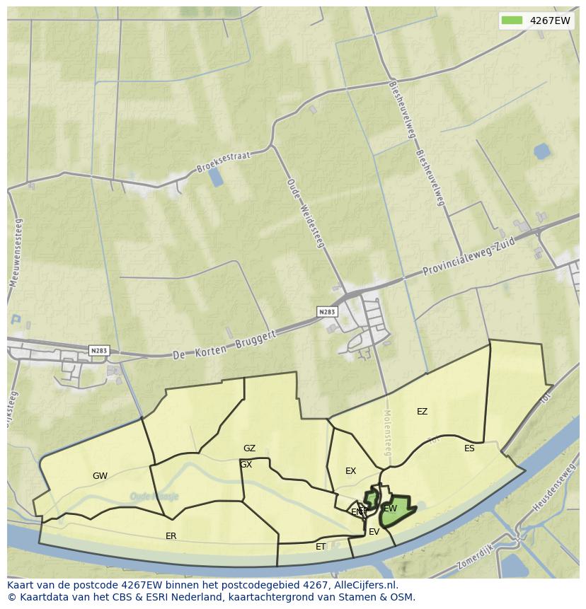 Afbeelding van het postcodegebied 4267 EW op de kaart.