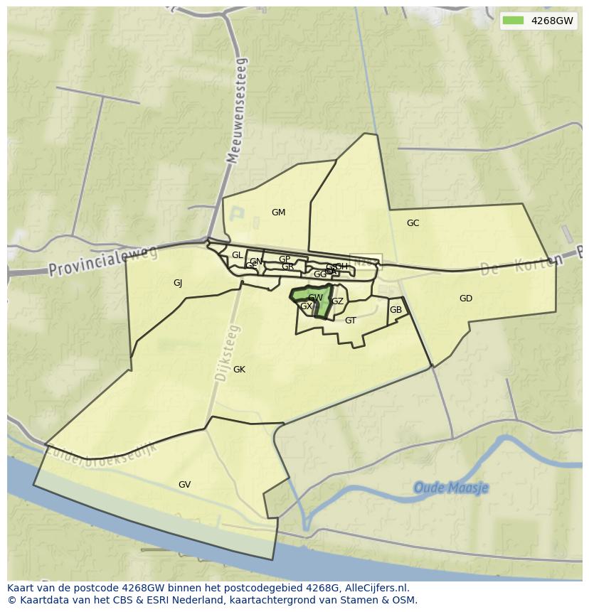 Afbeelding van het postcodegebied 4268 GW op de kaart.