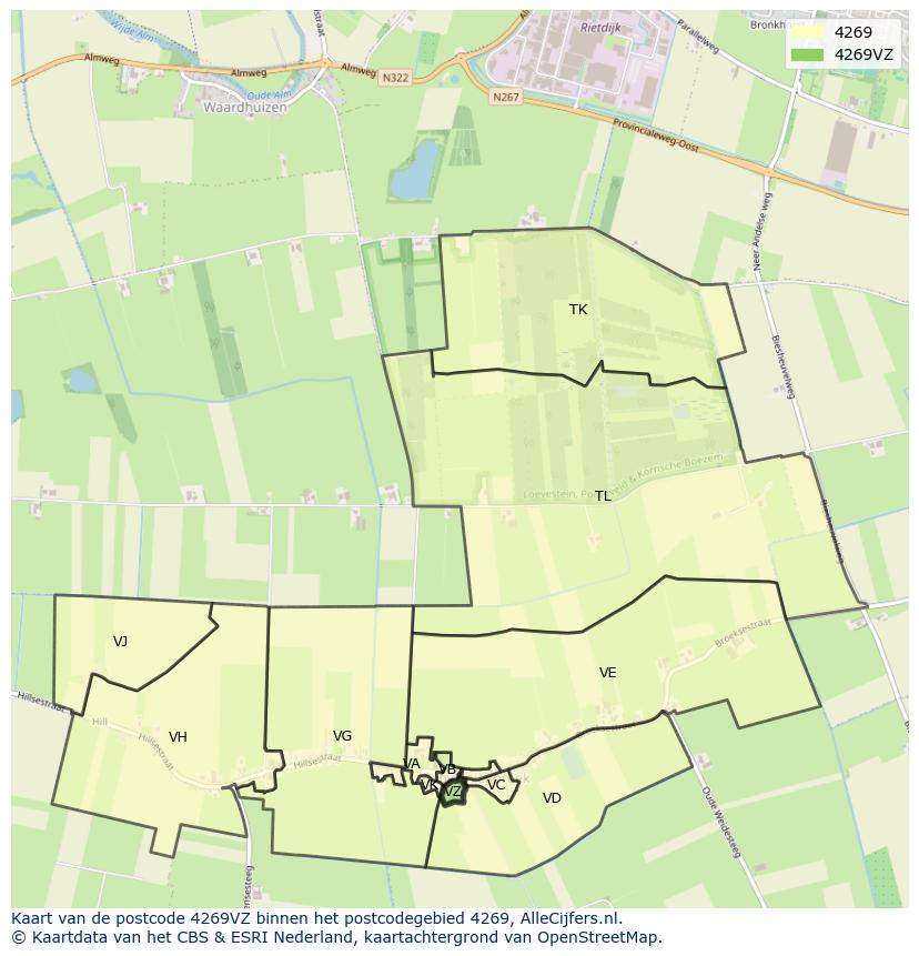 Afbeelding van het postcodegebied 4269 VZ op de kaart.