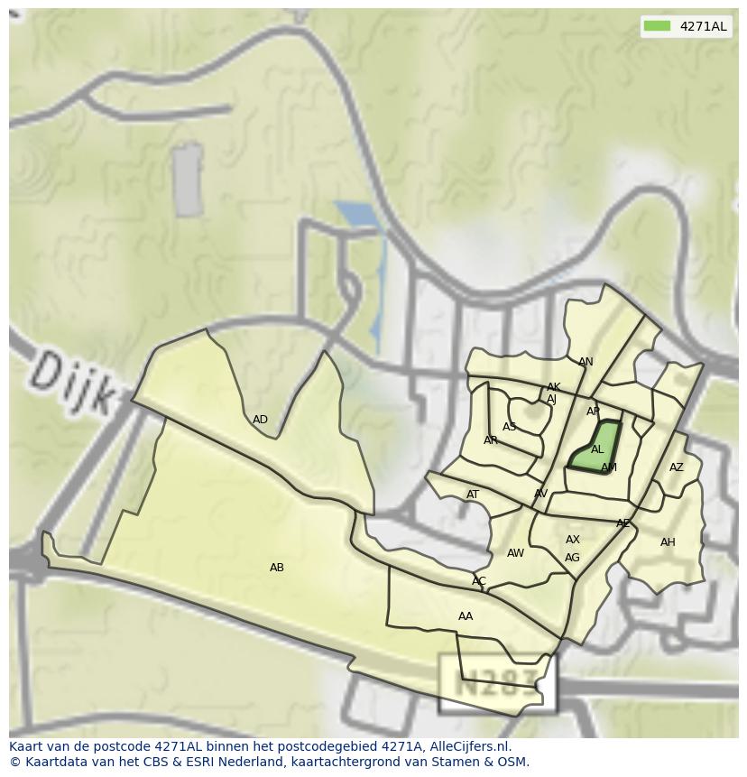 Afbeelding van het postcodegebied 4271 AL op de kaart.