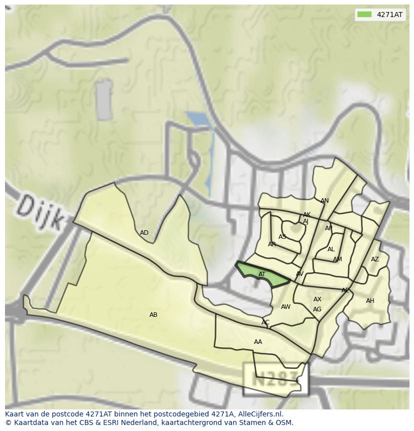 Afbeelding van het postcodegebied 4271 AT op de kaart.
